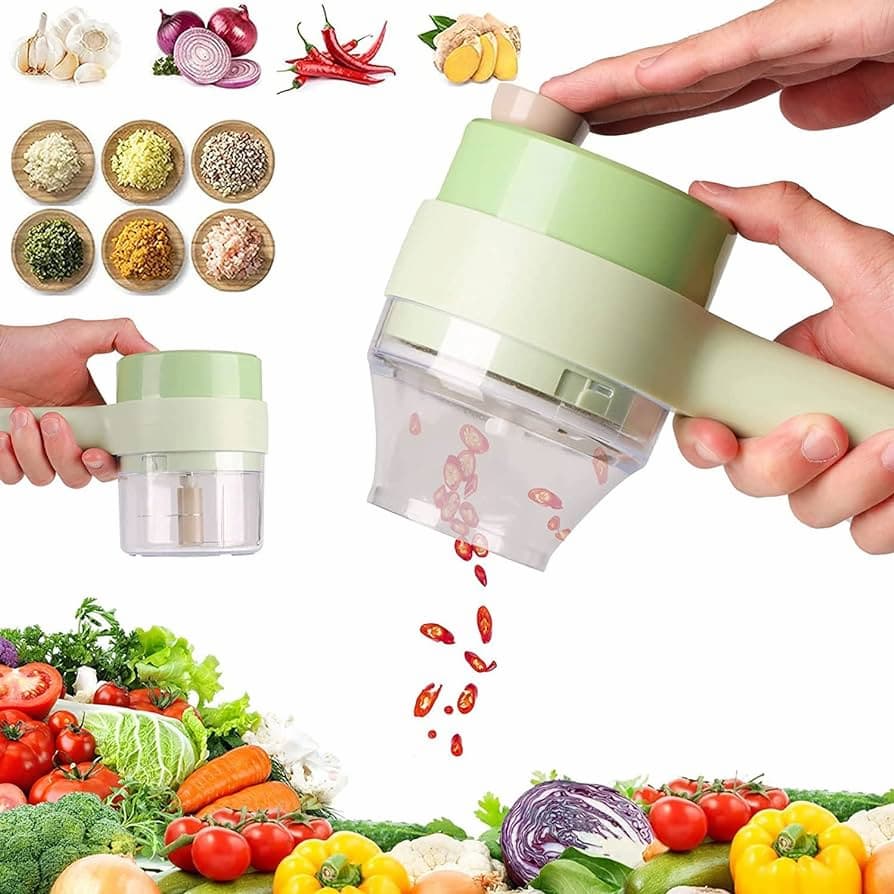 4 in 1 Handheld Electric Vegetable Cutter Set,USB Rechargeable Food Processor for Garlic Pepper Chili Onion Celery Ginger Meat with Brush