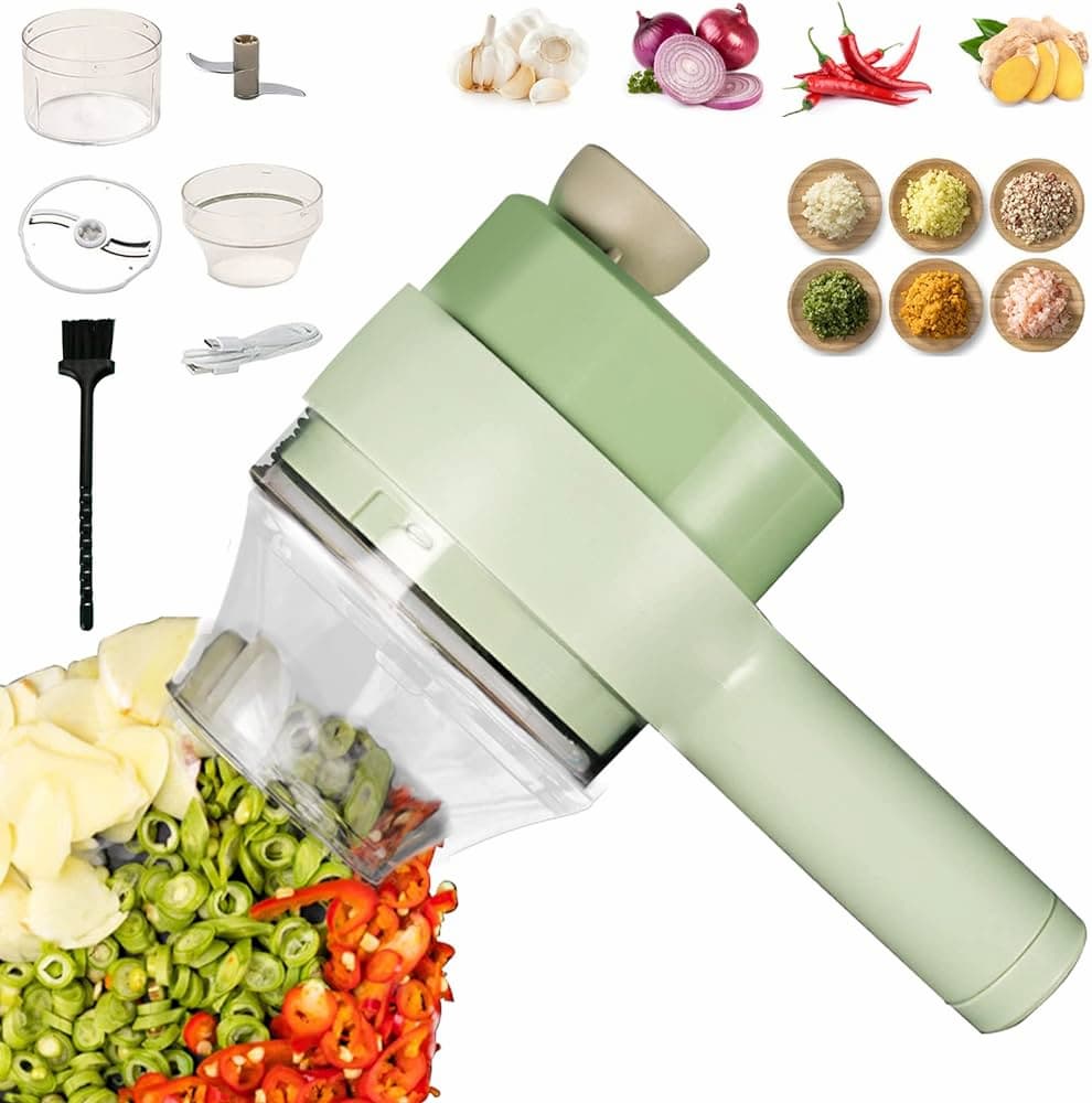 4 in 1 Handheld Electric Vegetable Cutter Set,USB Rechargeable Food Processor for Garlic Pepper Chili Onion Celery Ginger Meat with Brush