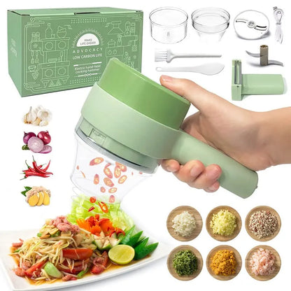 4 in 1 Handheld Electric Vegetable Cutter Set,USB Rechargeable Food Processor for Garlic Pepper Chili Onion Celery Ginger Meat with Brush