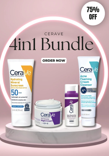 Cerave 4 In 1 Skincare Kit Night Cream, Sunblock, Cleanser & Serum, for Radiant Skin