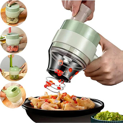 4 in 1 Handheld Electric Vegetable Cutter Set,USB Rechargeable Food Processor for Garlic Pepper Chili Onion Celery Ginger Meat with Brush