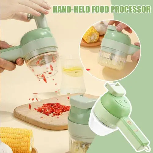 4 in 1 Handheld Electric Vegetable Cutter Set,USB Rechargeable Food Processor for Garlic Pepper Chili Onion Celery Ginger Meat with Brush